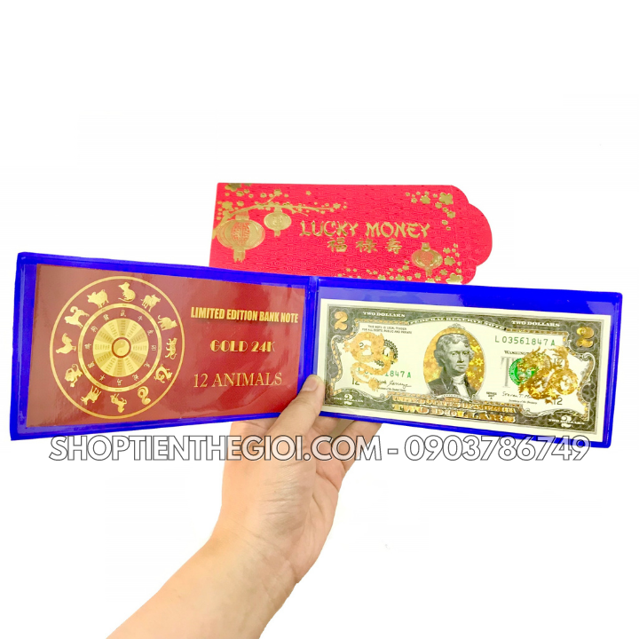 Tiền 2 USD in hình Con Rồng 3D nhũ vàng 